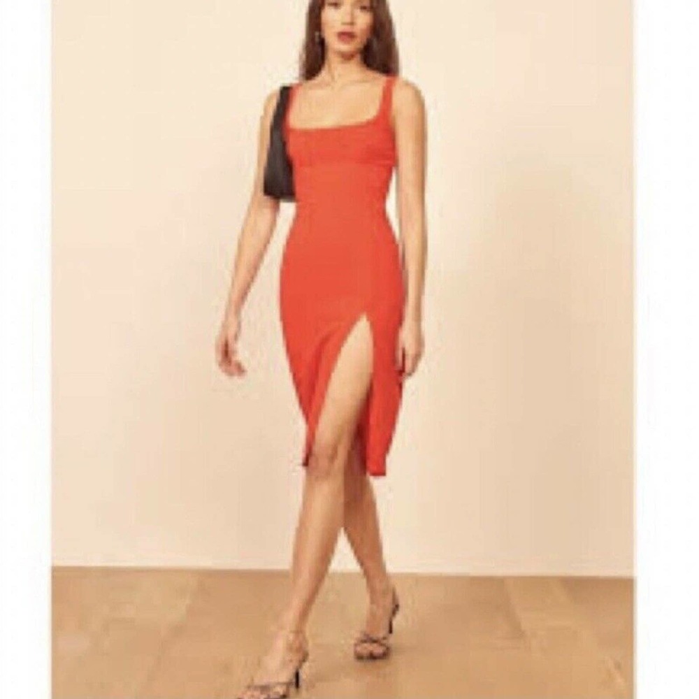 NWT Reformation Red/Orange Midi Dress with Side Slit (12)